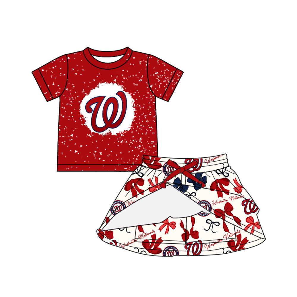 (Custom Design Preorder MOQ 5 Each Color) Team's WASHINGTON Bows Print Girls Summer Clothes Sisters Matching Wear