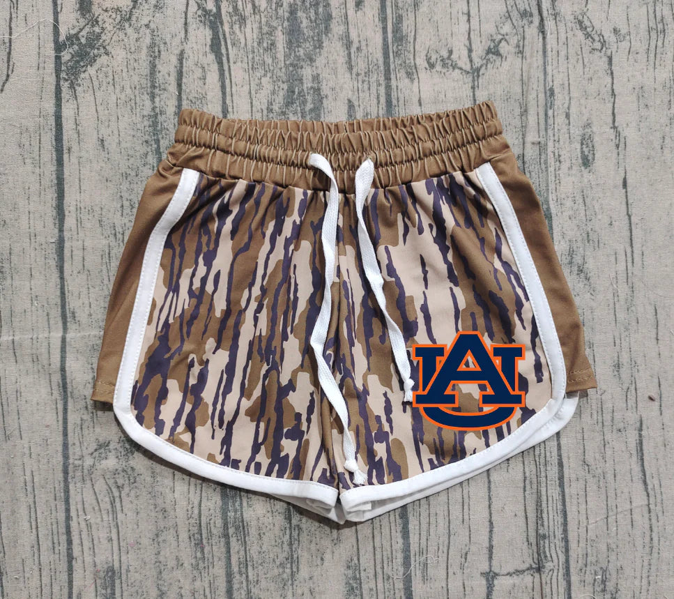 (Custom Design Preorder MOQ 5 Each Item) Team's Auburn Camo Print Summer Bottom Shorts Mom and Me Matching Clothes
