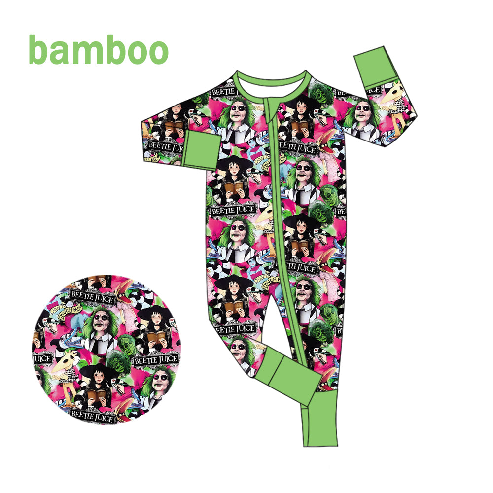 (Custom Design Preorder MOQ 20) Cartoon Character Print Baby Halloween Long Sleeve Bamboo Sleeper Zipper Romper