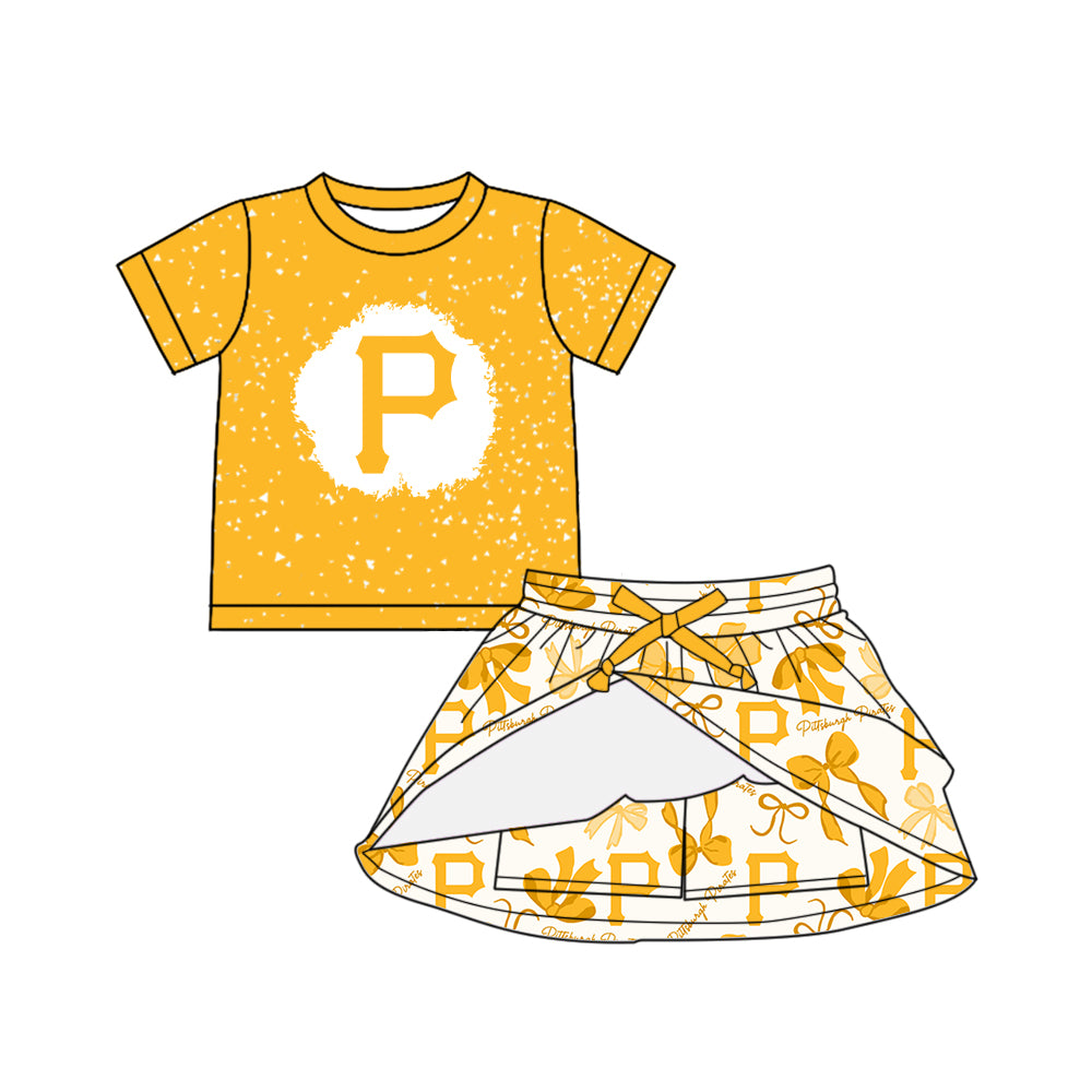 (Custom Design Preorder MOQ 5 Each Color) Team's PIRATES Bows Print Girls Summer Clothes Sisters Matching Wear