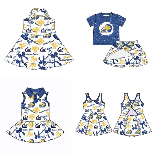 (Custom Design Preorder MOQ 5 Each Color) Team's California Golden Bears Bows Print Girls Summer Clothes Sisters Matching Wear