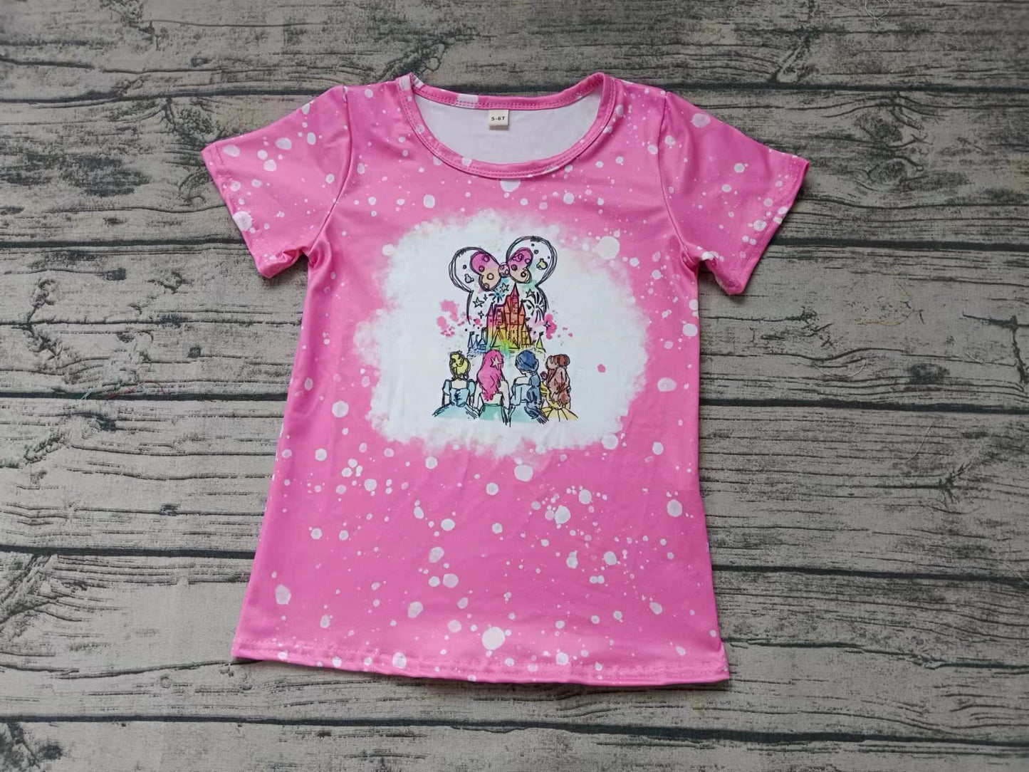 (Custom Design Preorder MOQ 5) Cartoon Princess Pink Print Girls Summer Tee Shirts Top