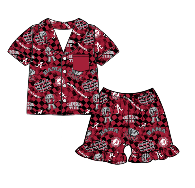 (Custom Design Preorder MOQ 5 Each Design) Team's Alabama Print Kids Summer Matching Clothes Sibling Wear