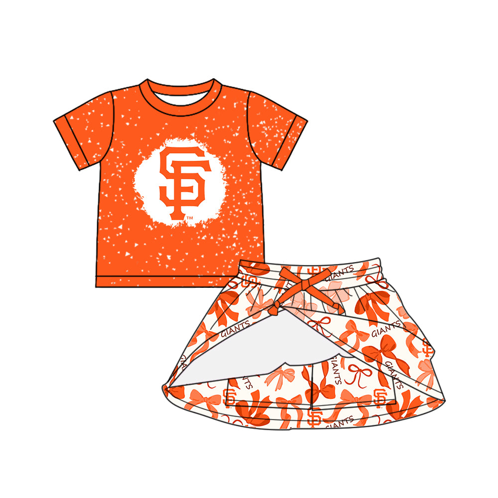 (Custom Design Preorder MOQ 5 Each Color) Team's GIANTS Bows Print Girls Summer Clothes Sisters Matching Wear