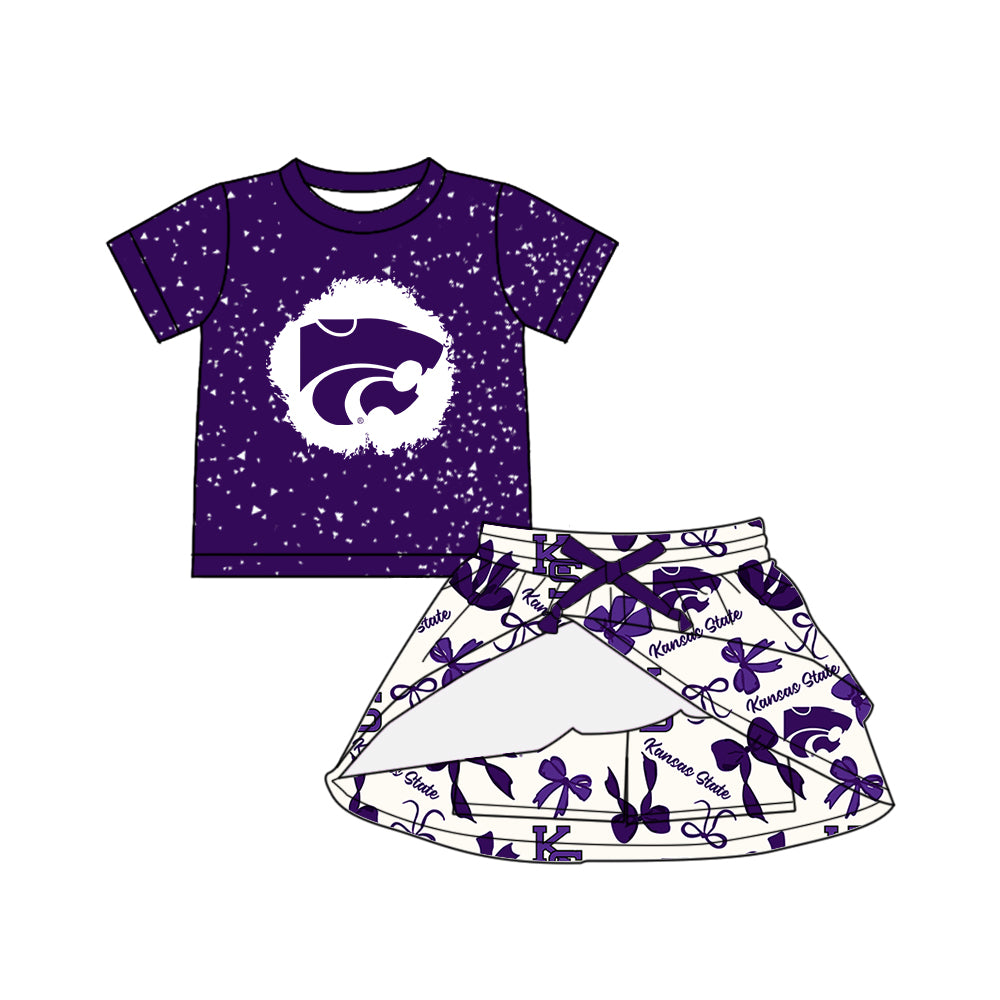 (Custom Design Preorder MOQ 5 Each Color) Team's Kansas State Bows Print Girls Summer Clothes Sisters Matching Wear