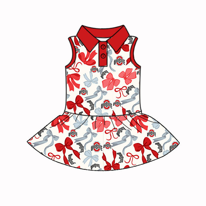 (Custom Design Preorder MOQ 5 Each Color) Team's OHIO STATE Bows Print Girls Summer Clothes Sisters Matching Wear