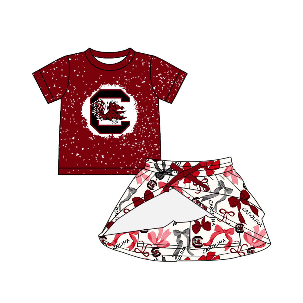 (Custom Design Preorder MOQ 5 Each Color) Team's CAROLINA Bows Print Girls Summer Clothes Sisters Matching Wear
