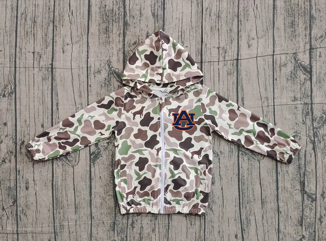(Custom Design Preorder MOQ 5 Each Item) Team's Auburn Green Brown Camo Print Kids Fall Zipper Hoodie Jackets Top Mom and Me Matching Clothes