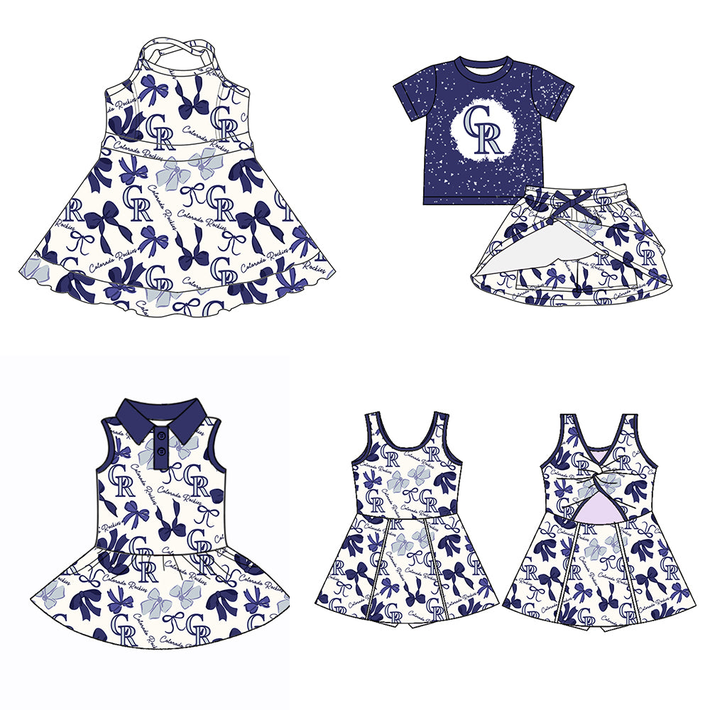 (Custom Design Preorder MOQ 5 Each Color) Team's COLORADO ROCKIES Bows Print Girls Summer Clothes Sisters Matching Wear