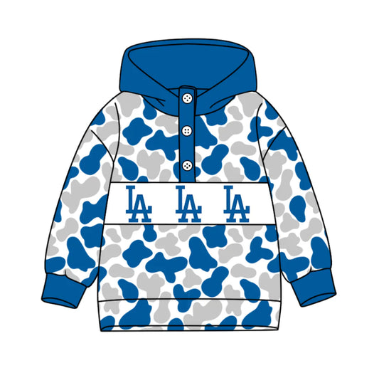 (Custom Design Preorder MOQ 5) Team's Los Angeles Dodgers Camo Print Kids Long Sleeve Buttons Hoodie Top