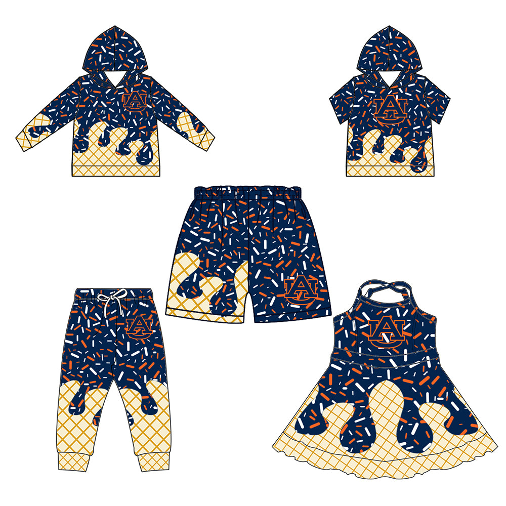 (Custom Design Preorder MOQ 5 Each Item)Team's Auburn Tigers Sprinkles Print Sibling Matching Clothes