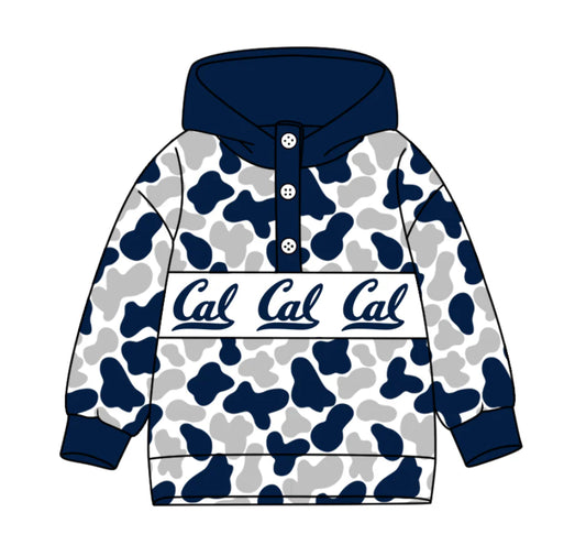 (Custom Design Preorder MOQ 5) Team's California Golden Bears Camo Print Kids Long Sleeve Buttons Hoodie Top