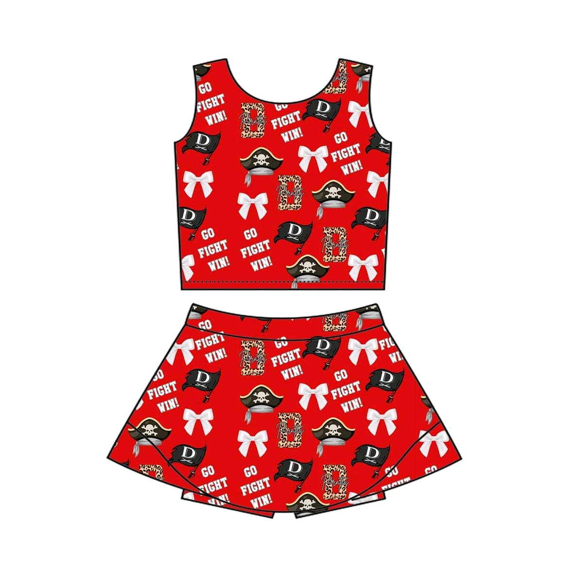 (Custom Design Preorder MOQ 5) Team's D Bows Red Print Shorts Skirts Girls Summer Yoga Clothes Set