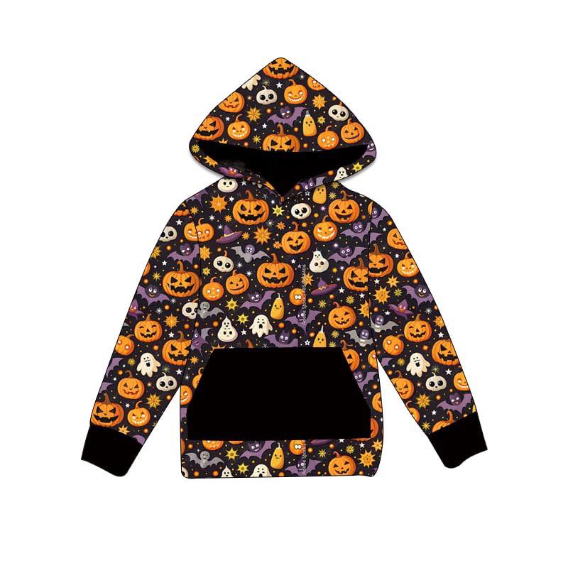 (Custom Design Preorder MOQ 5) Pumpkin Bat Print Kids Halloween Hoodie Top