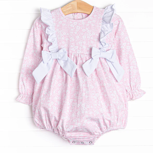 (Custom Design Preorder MOQ 5) Pink Flowers Print Baby Girls Romper