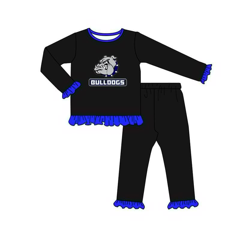 (Custom Design Preorder MOQ 5) Team's Bulldogs Black Print Girls Pajamas Clothes Set