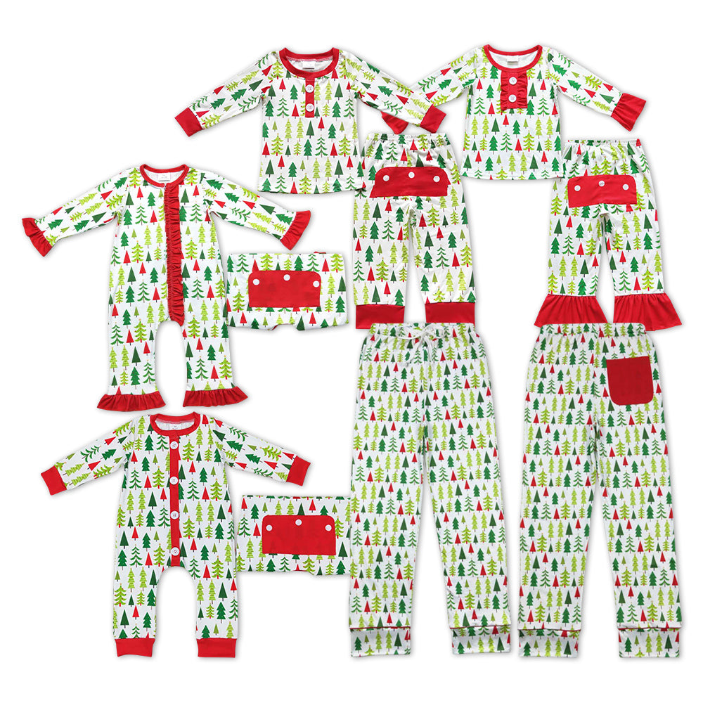 Green Red Tree Print Family Christmas Matching Clothes