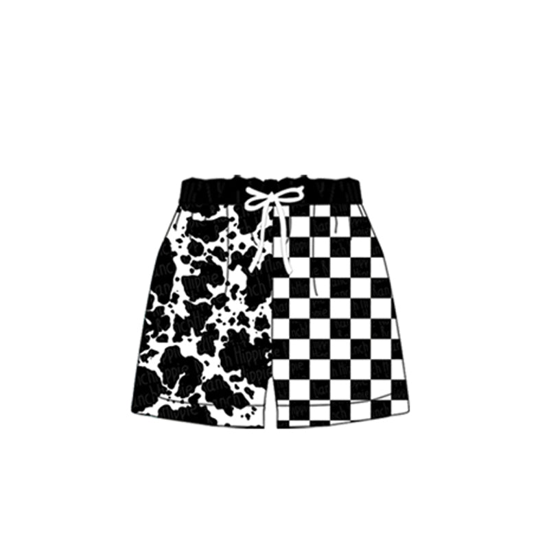 (Custom Design Preorder MOQ 5) Black Cowhide Plaid Print Kids Western Bottom Shorts
