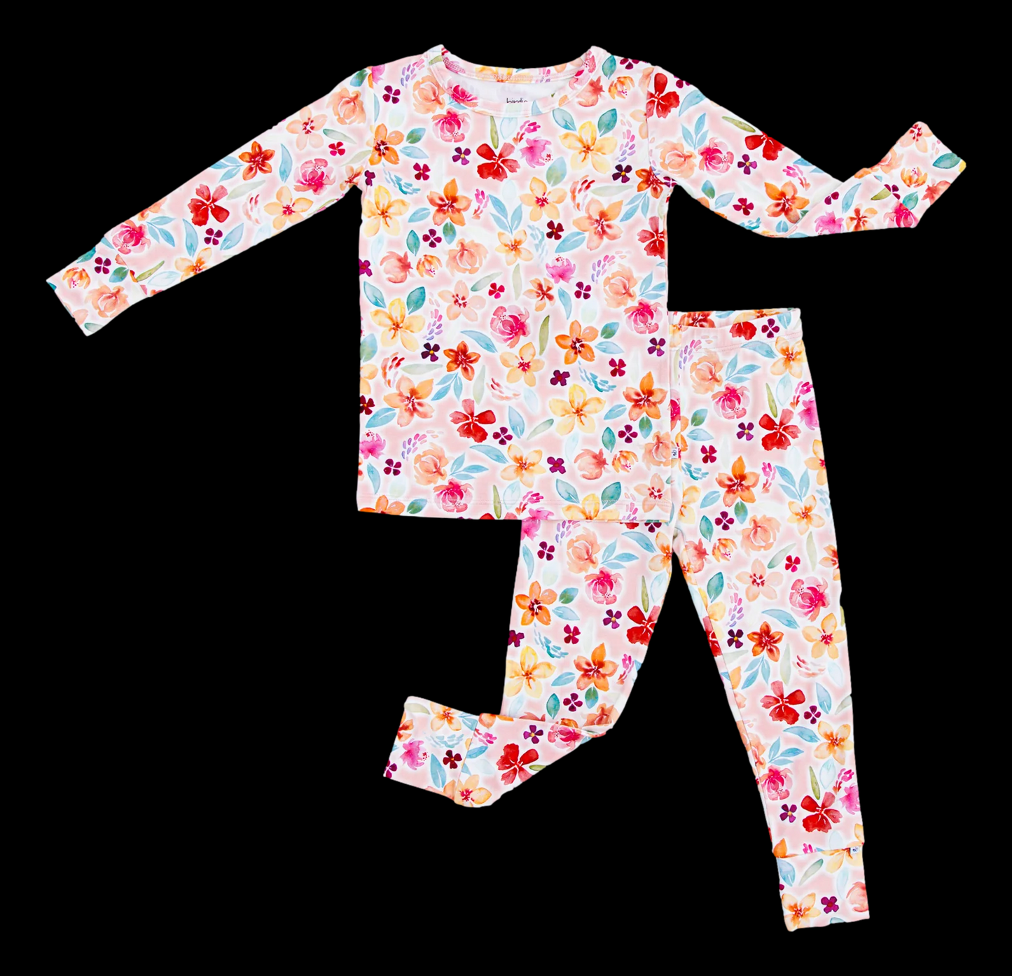 (Custom Design Preorder MOQ 20) Colorful Flowers Print Girls Spring Bamboo Pajamas Clothes Set