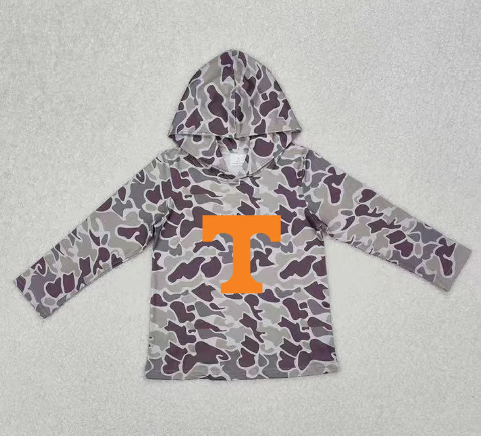 (Custom Design Preorder MOQ 5) Team Tennessee Brown Camo Print Kids Long Sleeve Hoodie Top