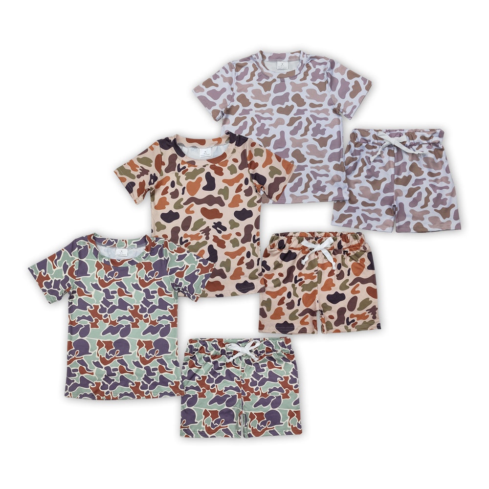 3 Colors Camo Print Kids Summer Clothes Set Sibling Wear