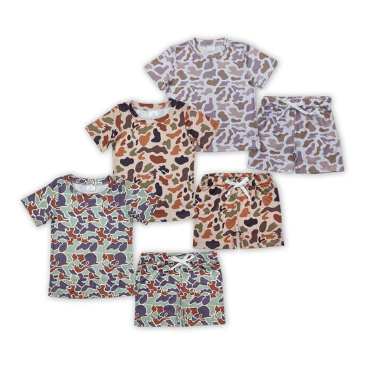 3 Colors Camo Print Kids Summer Clothes Set Sibling Wear
