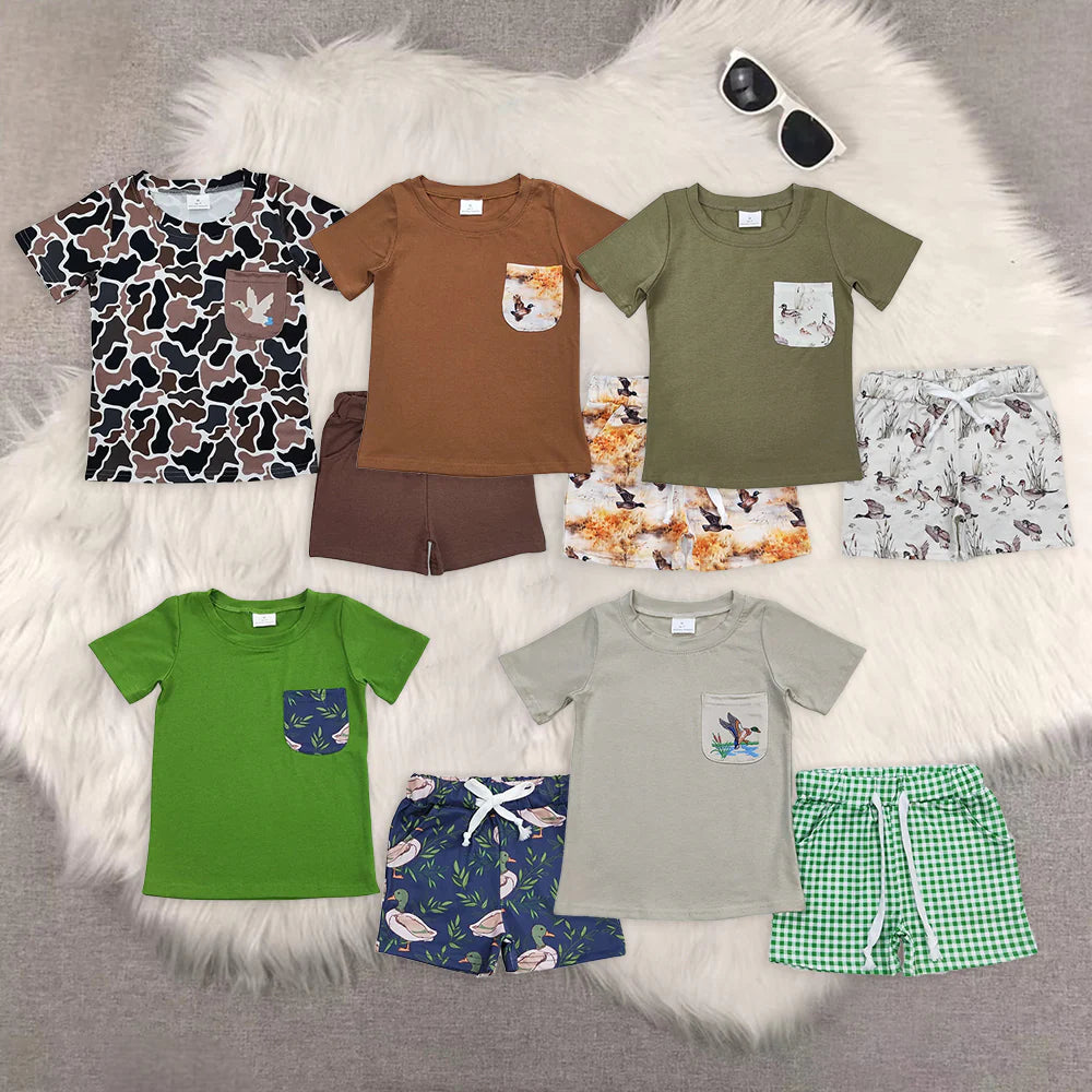 9 Colors Pocket Top Duck Shorts Boys Summer Clothes Set Brothers Wear