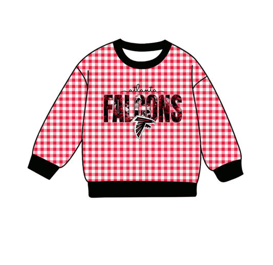 (Custom Design Preorder MOQ 5 Each Item) Team's Falcons Plaid Print Long Sleeve Tee Shirts Top Mom and Me Matching Clothes