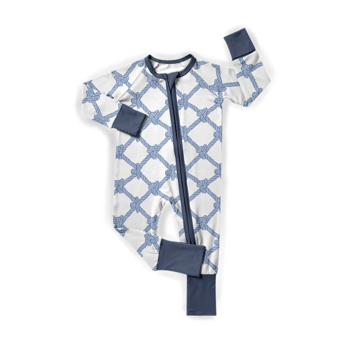 (Custom Design Preorder MOQ 20) Rope Print Baby Boys Fall Bamboo Sleeper Zipper Romper