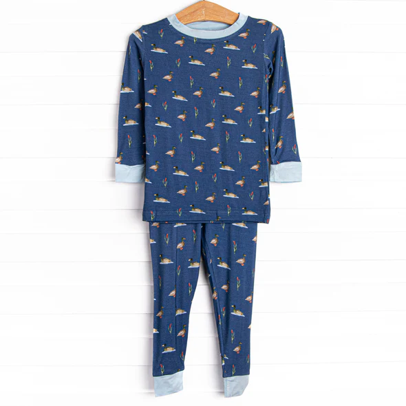 (Custom Design Preorder MOQ 5) Duck Navy Print Kids Pajamas Clothes Set