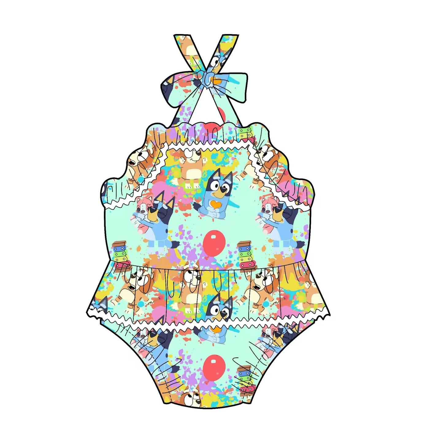 (Custom Design Preorder MOQ 5) Cartoon Dog Print Girls 1 Piece Swimsuits