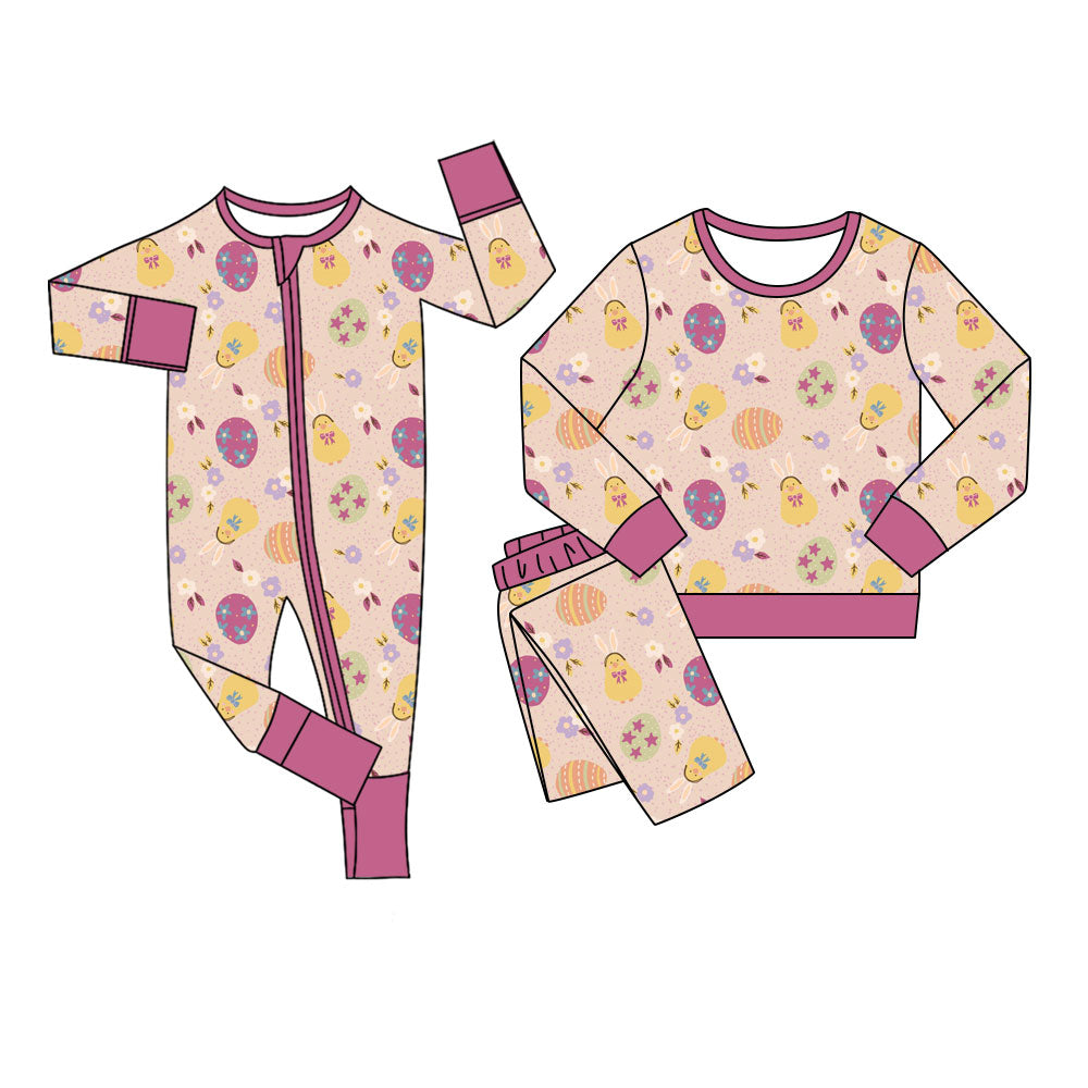 11.6(Custom Design Preorder MOQ 5 Each Design) Eggs Flowers Print Girls Easter Pajamas Matching Clothes Sisters Wear