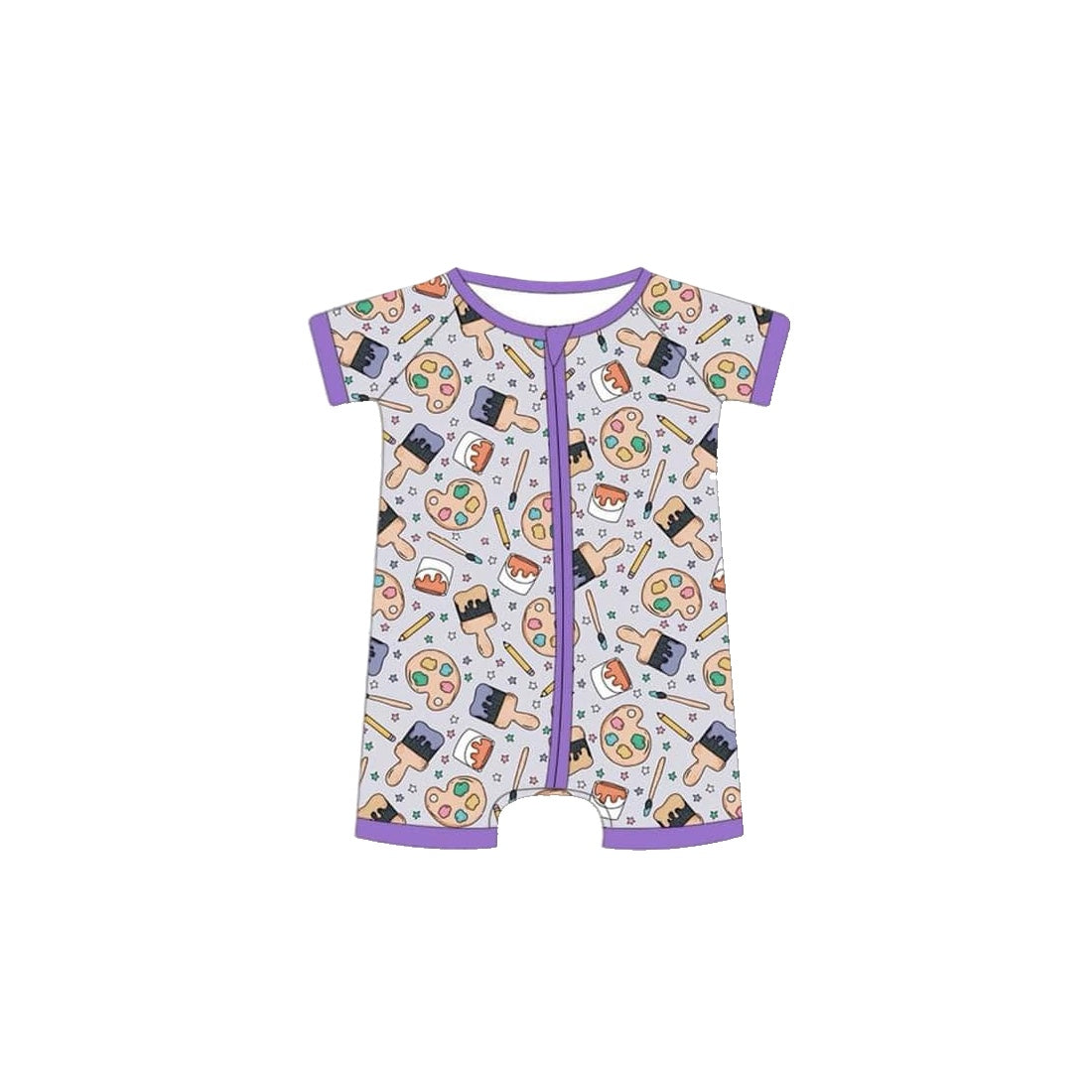 (Custom Design Preorder MOQ 5) Drawing Print Baby Boys Summer Zipper Sleeper RompeR