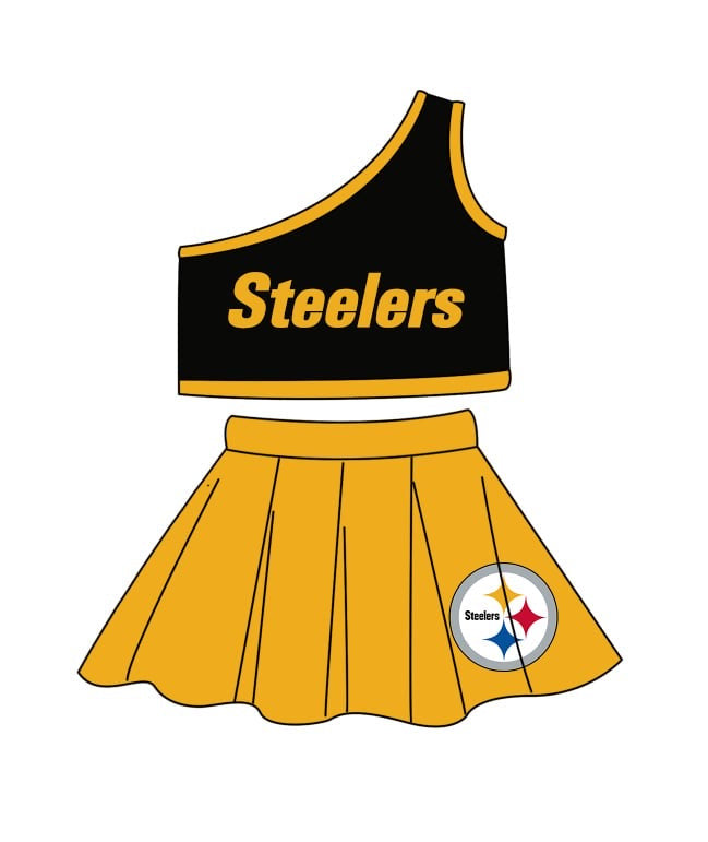 (Custom Design Preorder MOQ 5) Team's STEELERS Print Girls Skirts Clothes Set