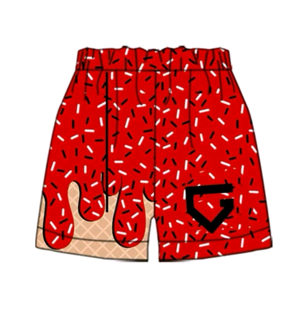 (Custom Design Preorder MOQ 5 Each Item) Team's Red Sprinkles Print Summer Bottom Shorts Mom and Me Matching Clothes