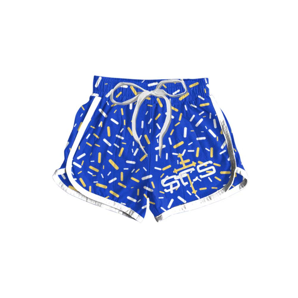 (Custom Design Preorder MOQ 5 Each Item) Team's SCS Blue Sprinkles Print Summer Bottom Sports Shorts Mom and Me Matching Clothes