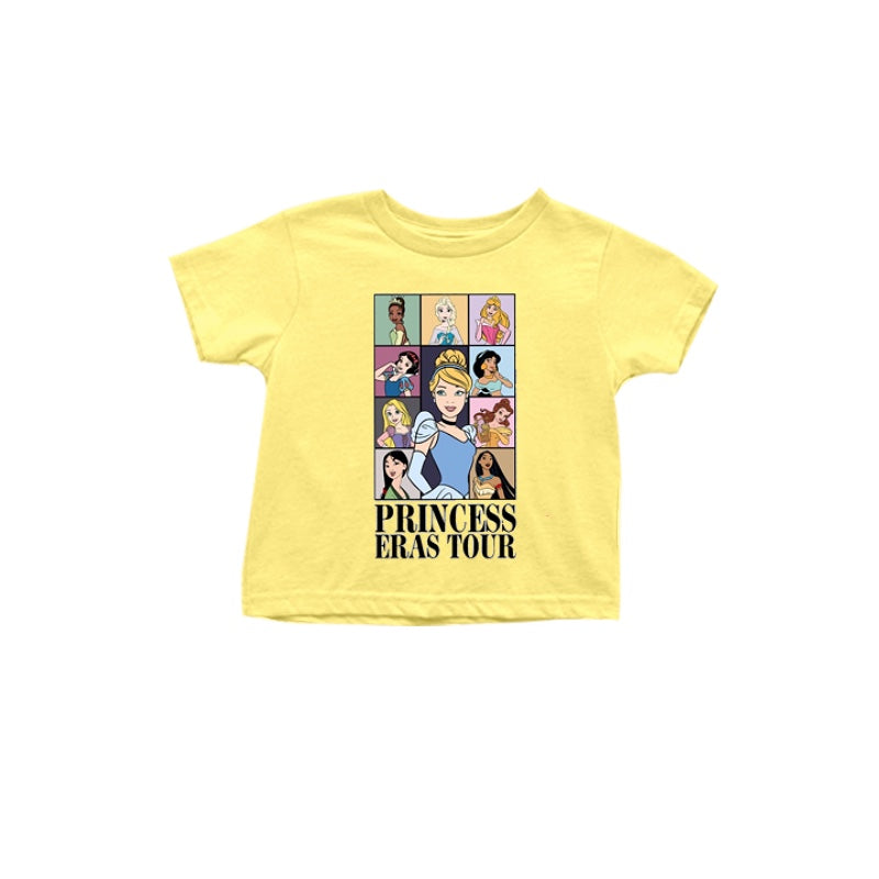 (Custom Design Preorder MOQ 5) Yellow Princess Print Girls Summer Tee Shirts Top