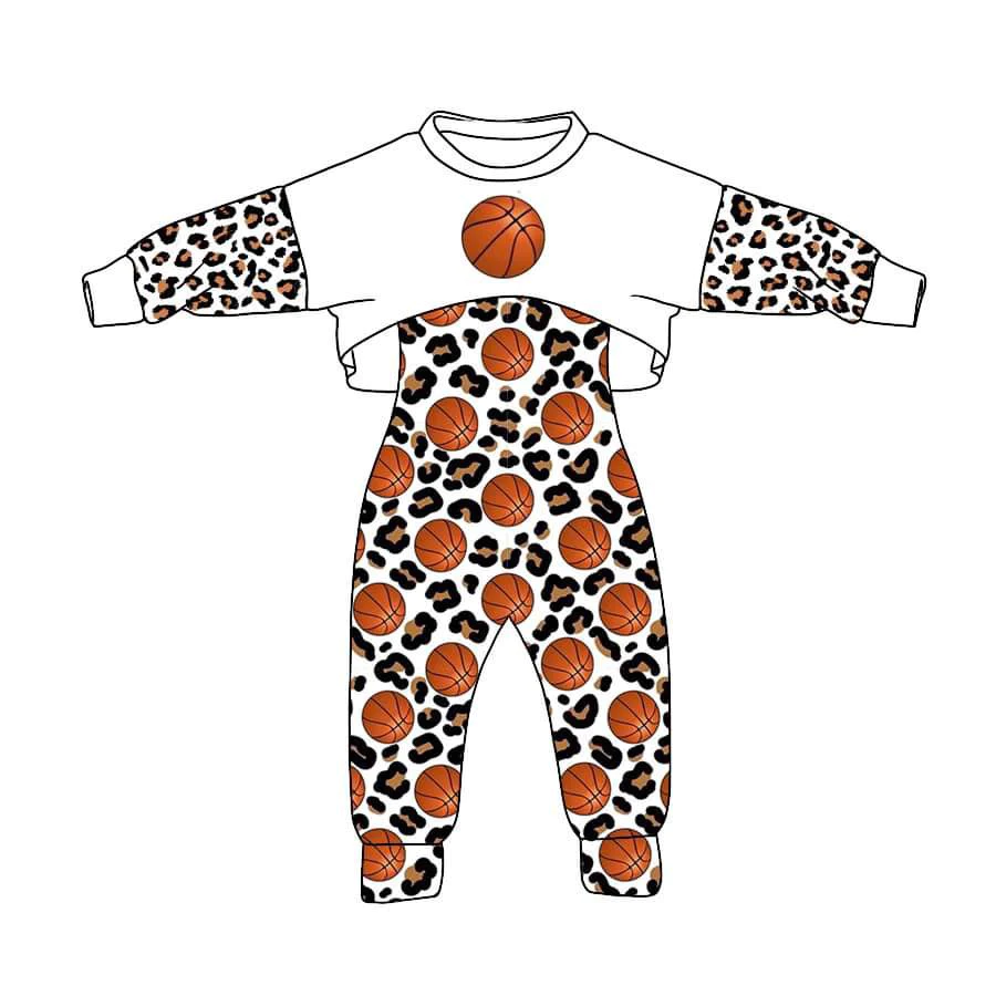 (Custom Design Preorder MOQ 5) Basketball Leopard Print Girls Jumpsuit Clothes Set