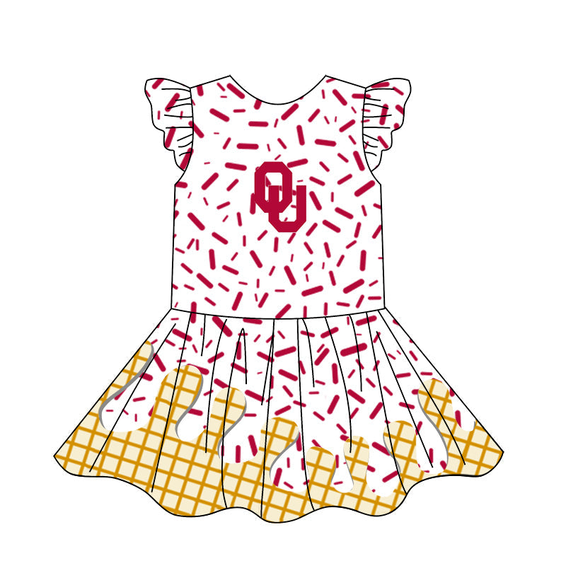 (Custom Design Preorder MOQ 5) Team's Red Sprinkles Print Girls Summer Knee Length Dress