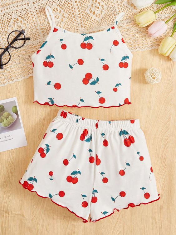 (Custom Design Preorder MOQ 5) Cherry Print Girl Summer Clothes Set