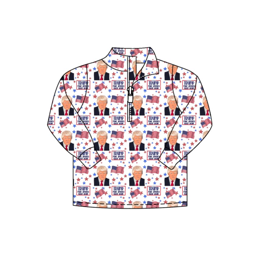 (Custom Design Preorder MOQ 5) TRUMP Flags Print Kids Zipper Tee Shirts Tops