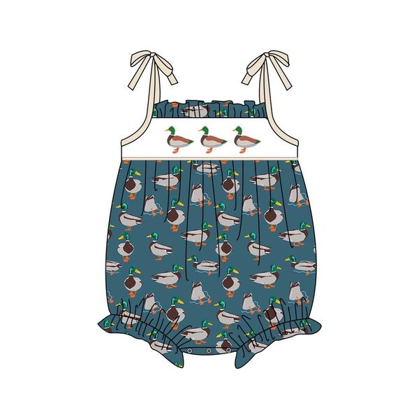 (Custom Design Preorder MOQ 5) Duck Print Baby Girls Summer Romper