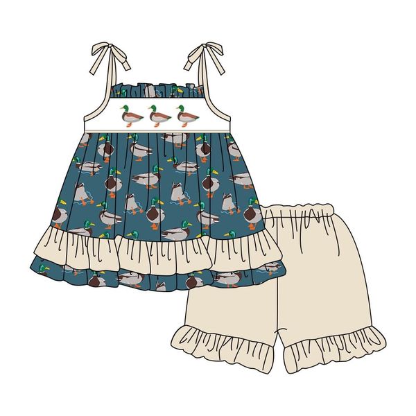(Custom Design Preorder MOQ 5) Duck Print Girls Summer Clothes Set