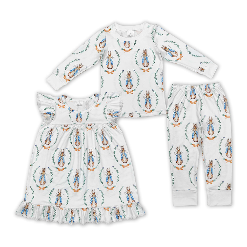Cartoon Bunny Carrot Print Sisters Easter Matching Clothes