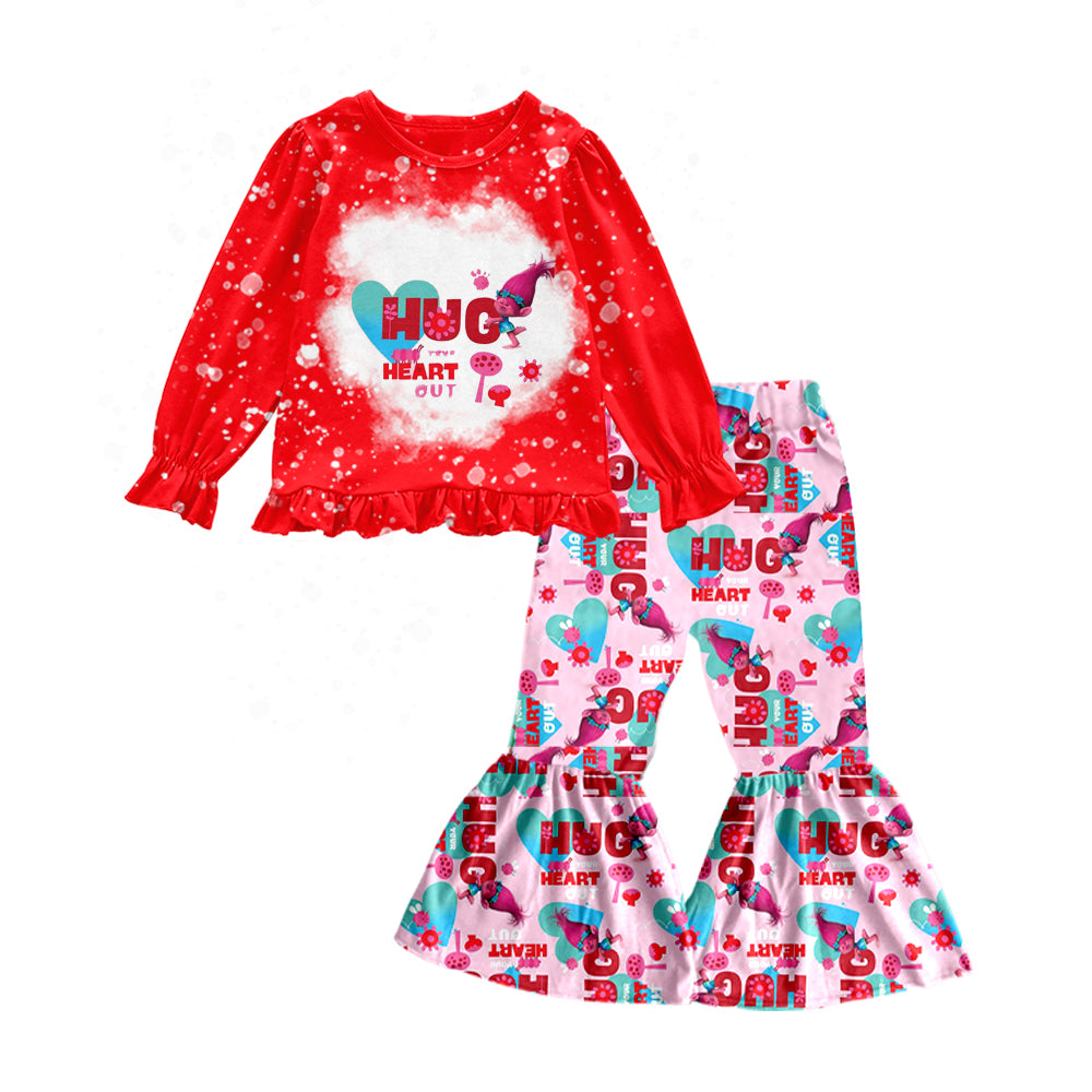 (Custom Design Preorder MOQ 5) Cartoon Hair Monster Print Girls Valentine's Clothes Set