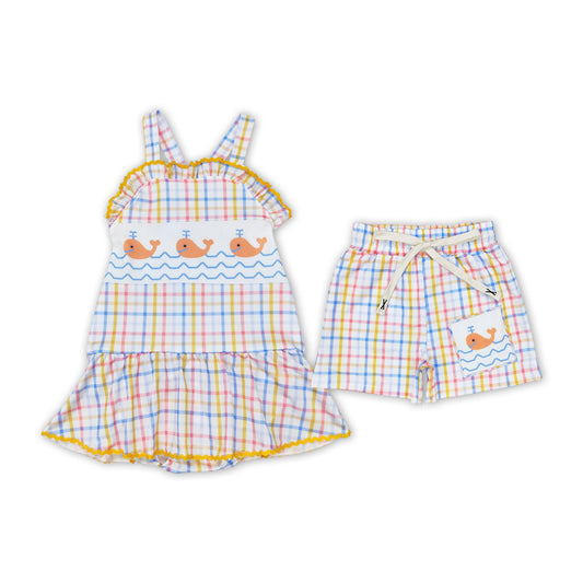 Whale Plaid Print Sibling Matching Swimsuits
