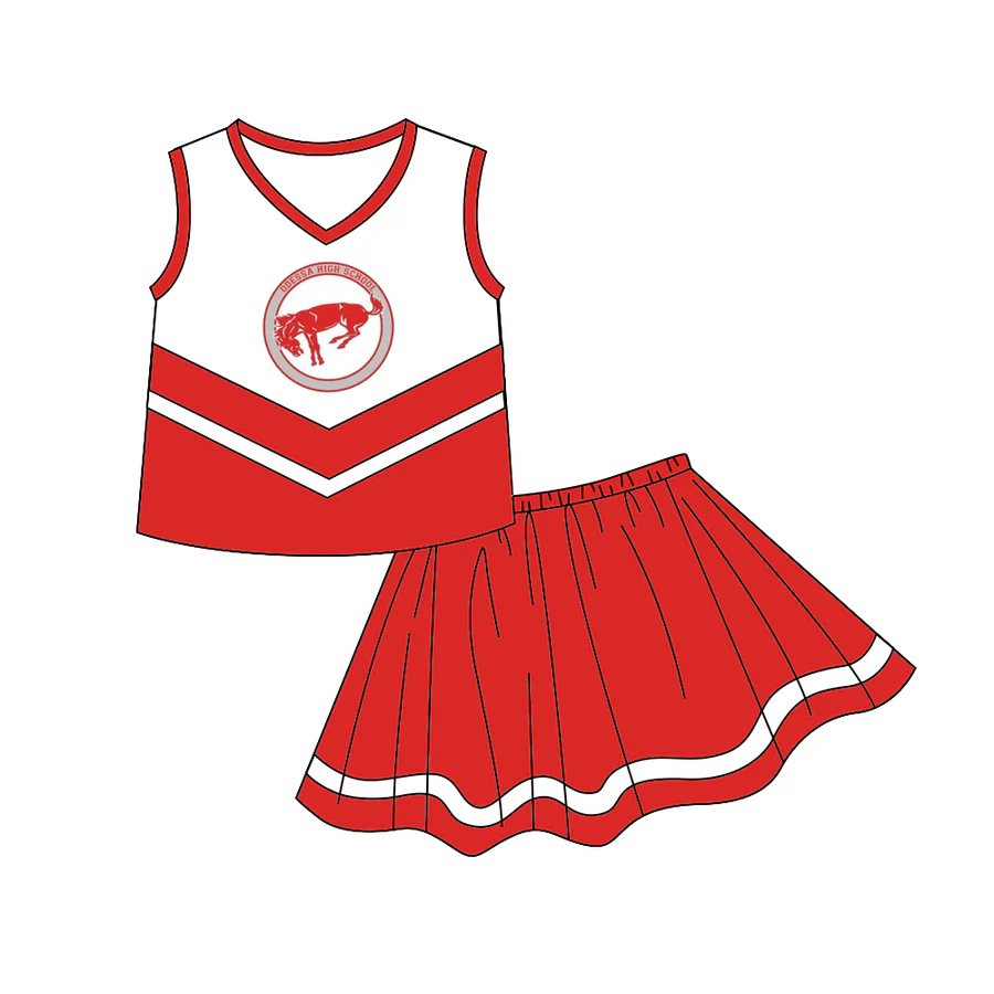 (Custom Design Preorder MOQ 5 ) Team's Odessa Red Top Skirts Girls Summer Clothes Set