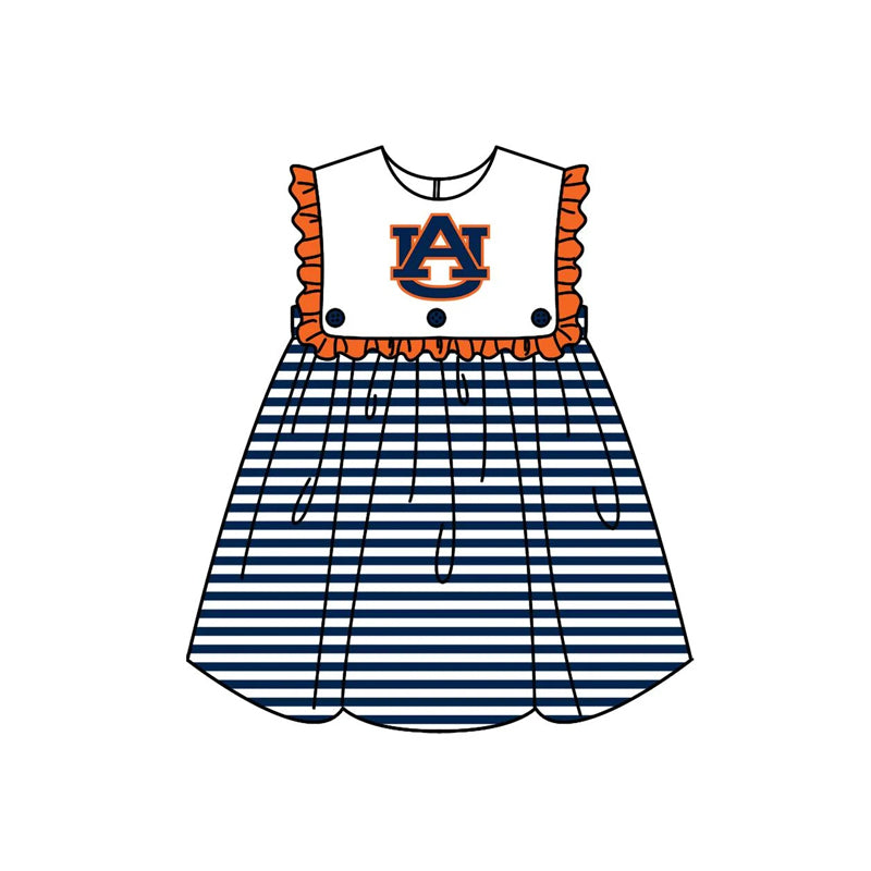 (Custom Design Preorder MOQ 5 ) Team's Auburn Stripes Print Girls Summer Knee Length Dress