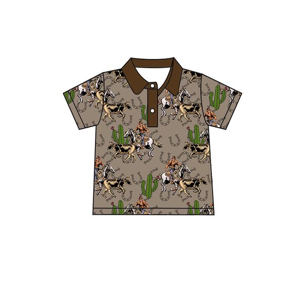 (Pre-order)BT0606 Rodeo Cactus Print Boys Summer Polo Tee Shirts Top