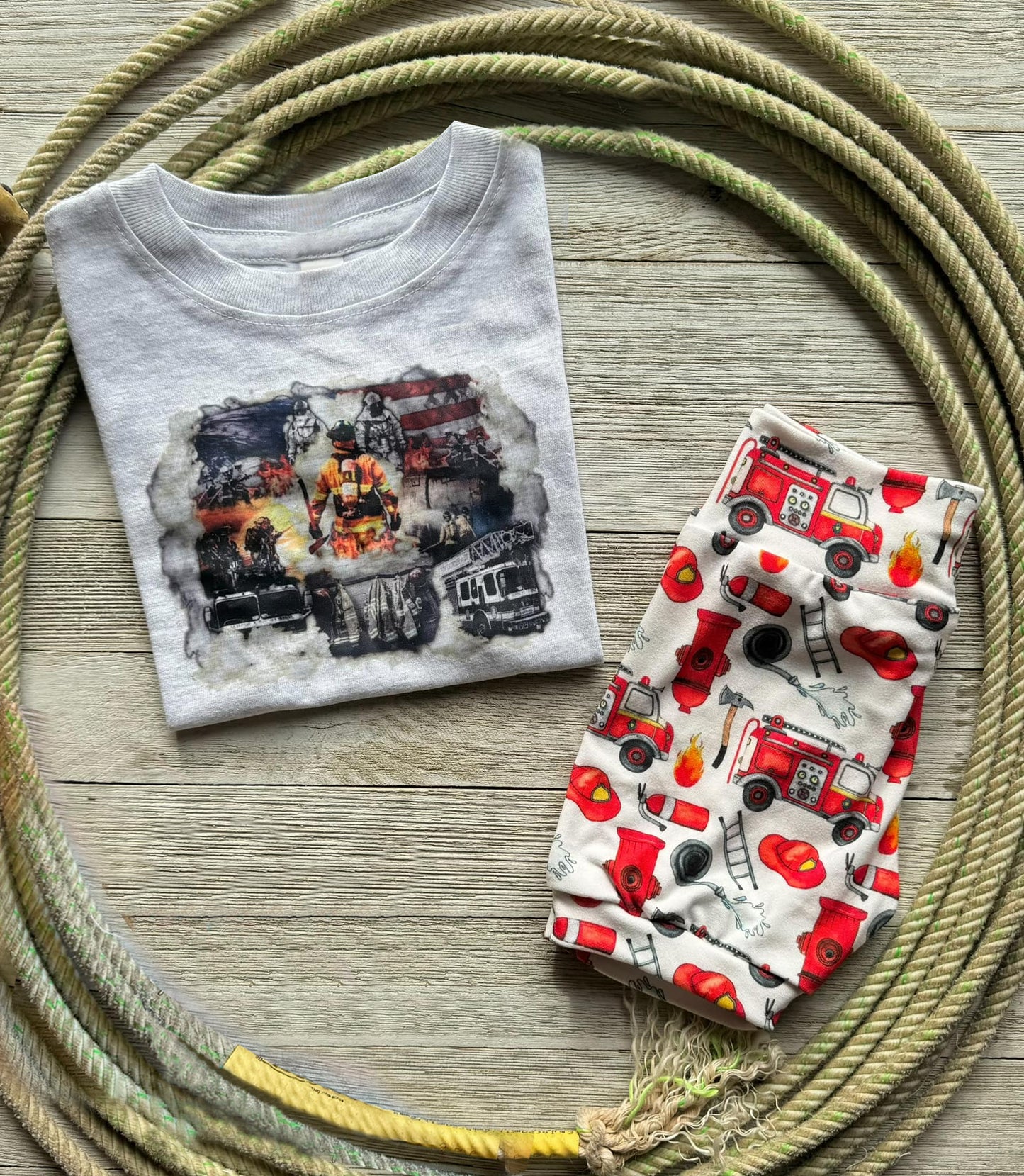 (Custom Design Preorder MOQ 5) Firemen Print Boys Summer Clothes Set